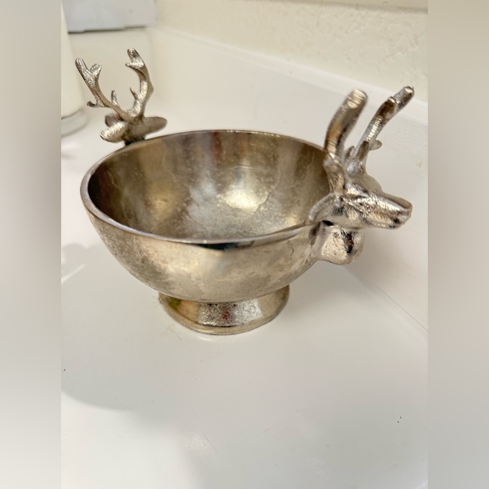 Silver reindeer decor bowl holiday Christmas